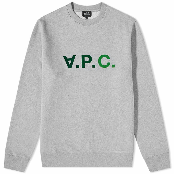 Photo: A.P.C. Men's Vpc Multicolour Logo Crew Sweat in Heathered Grey/Green