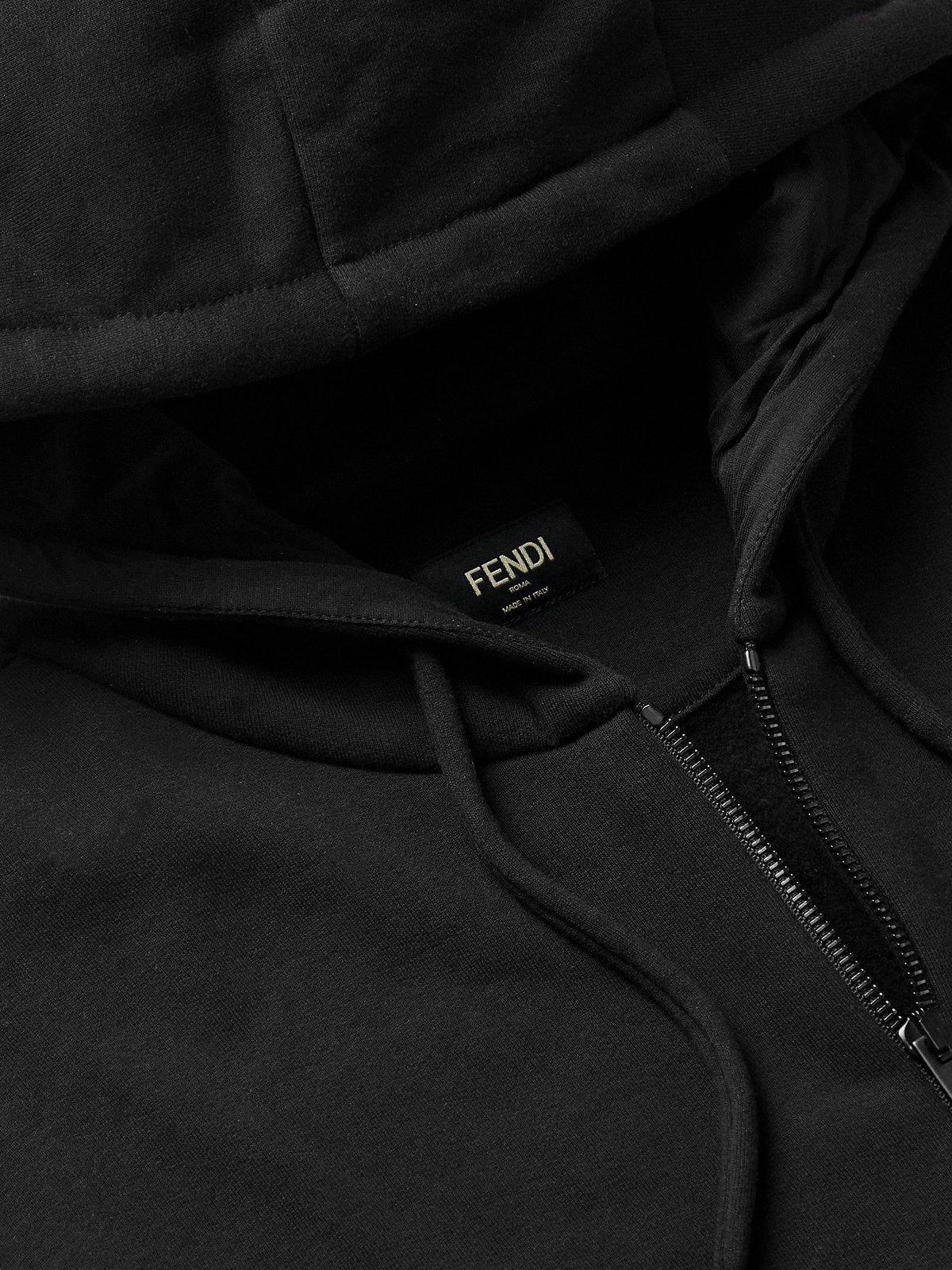 FENDI - Logo-Embroidered Fleece-Back Cotton-Jersey Zip-Up Hoodie