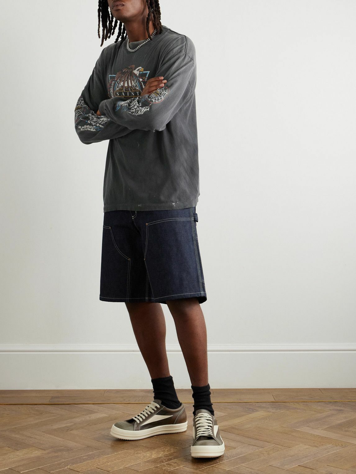 SAINT MXXXXXX - Straight-Leg Logo-Appliquéd Denim Shorts - Blue