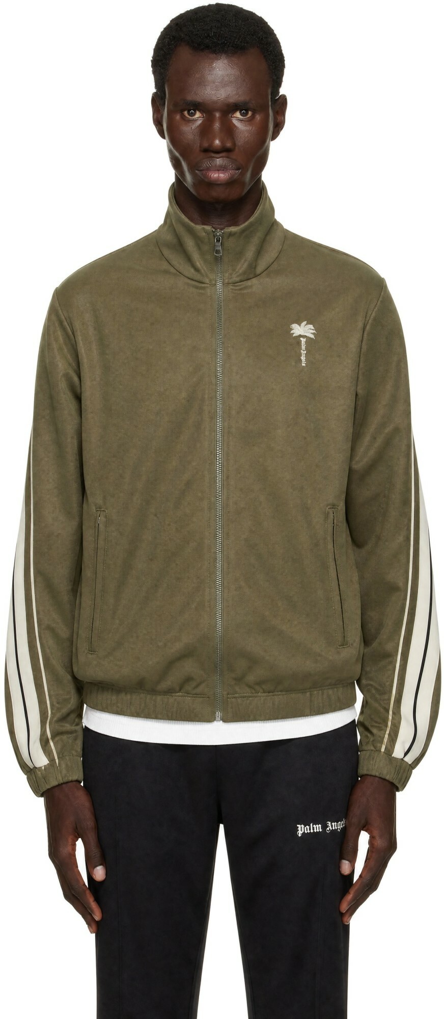 Palm Angels Green Palm Tree Striped Track Jacket