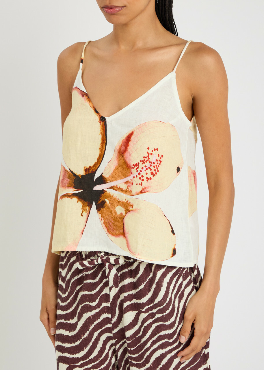 Desmond & Dempsey Hibiscus Printed Linen Camisole top Multicoloured