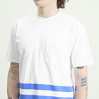 Drake's Men's Printed Stripe Pocket T-Shirt in White/Blue