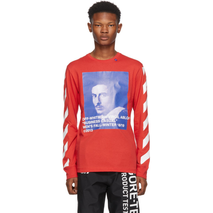 Photo: Off-White Red Diagonal Bernini Long Sleeve T-Shirt