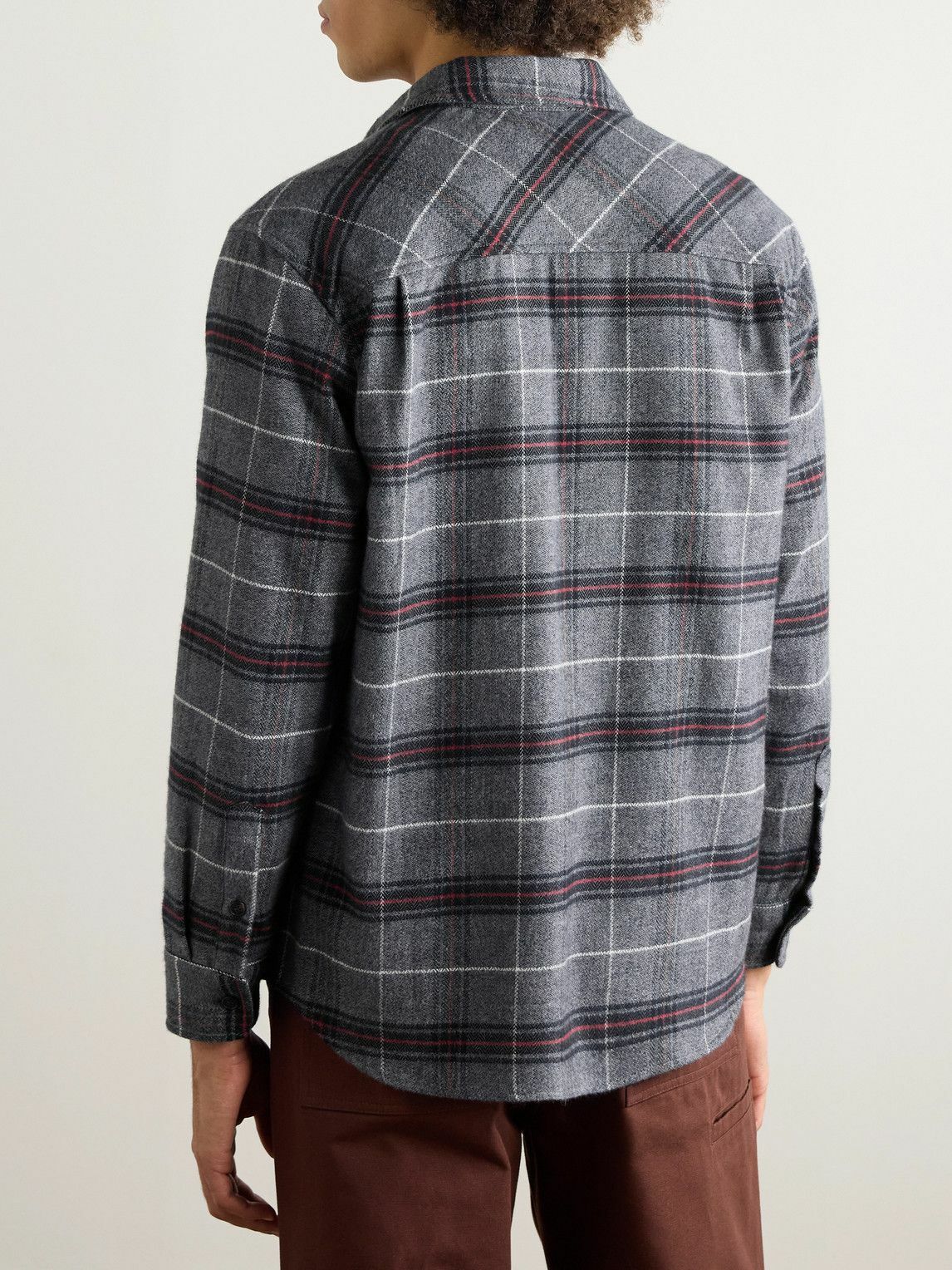 MILES LEON - Field Checked Brushed Herringbone Cotton-Flannel Shirt - Gray