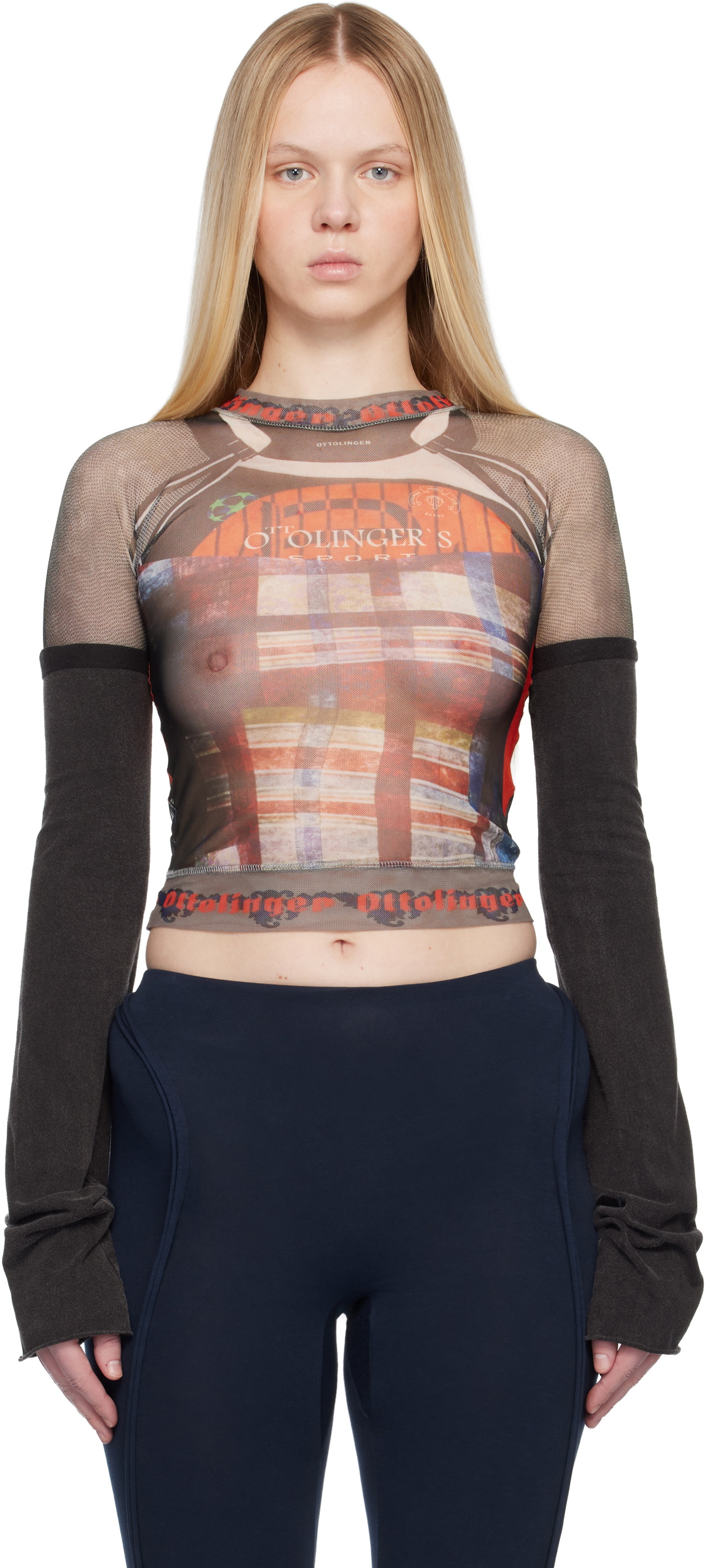 Ottolinger Black & Red Mesh Hybrid Longsleeve T-shirt