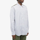Comme Des Garçons Homme Men's Cotton Stripe Nylon Panel Shirt in White/Blue/Khaki