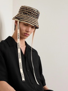 LOEWE - Paula’s Ibiza Leather and Webbing-Trimmed Striped Raffia Bucket Hat - Brown