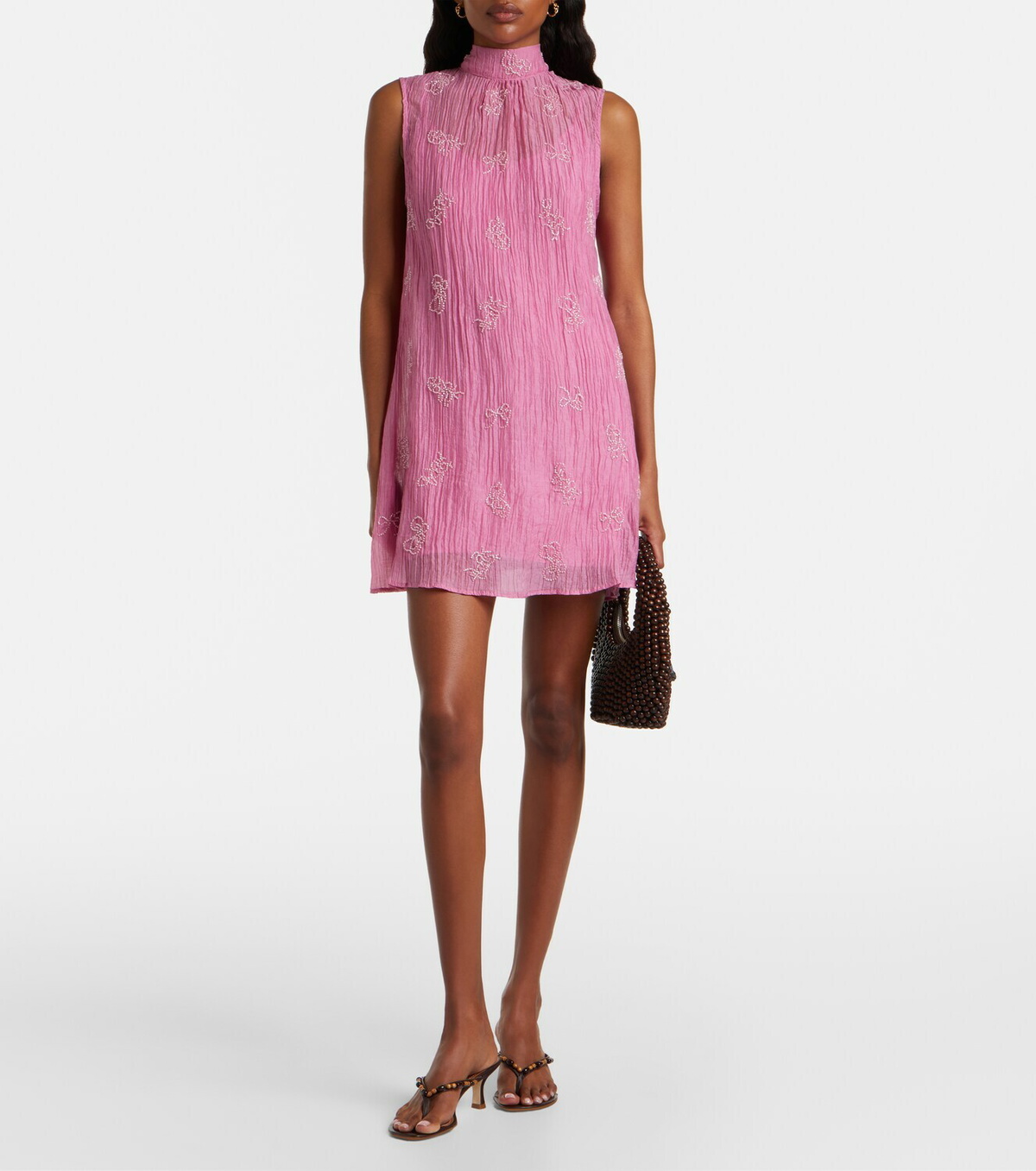 Staud Albee beaded tie-neck organza minidress