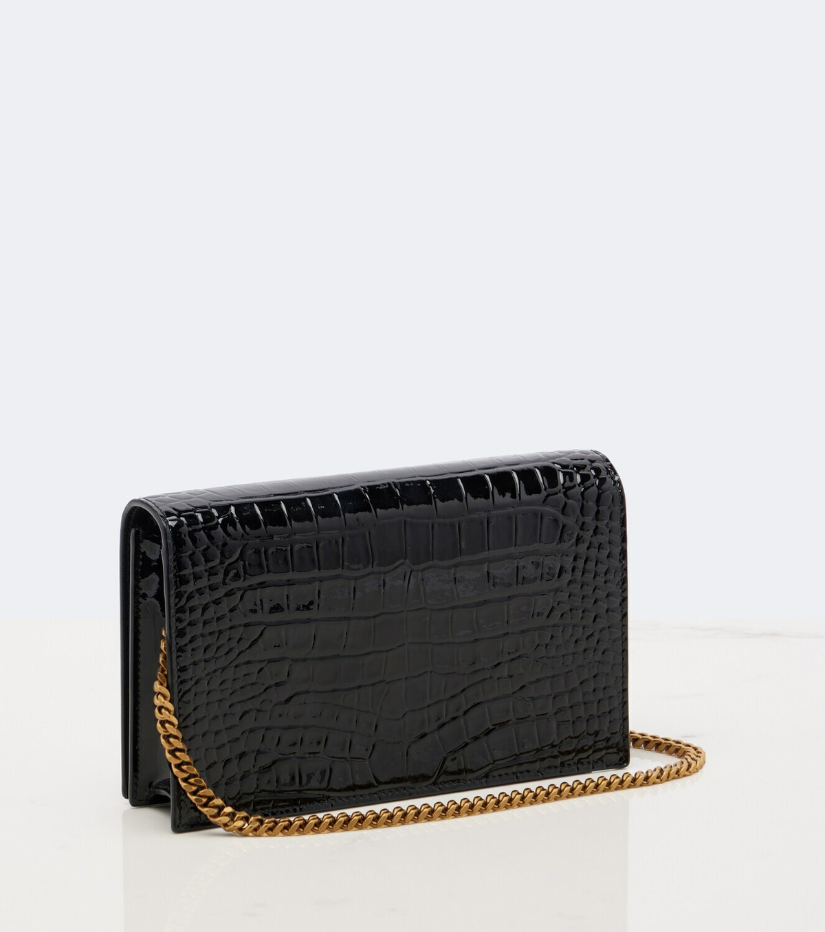 Saint Laurent Cassandre croc-effect leather chain wallet