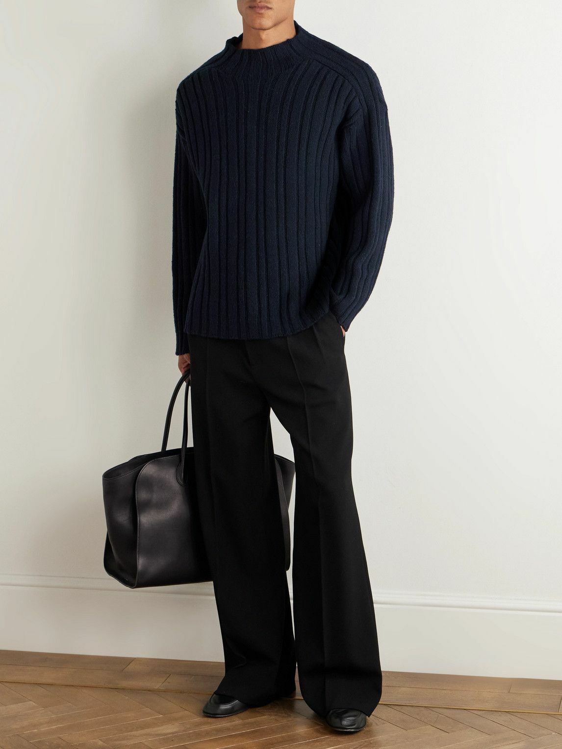 The Row - Danes Ribbed Wool Mock-Neck Sweater - Blue