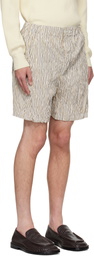 Bottega Veneta Beige & White Crushed Tech Cotton Stripe Shorts