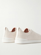 Zegna - Full-Grain Leather Slip-On Sneakers - Neutrals