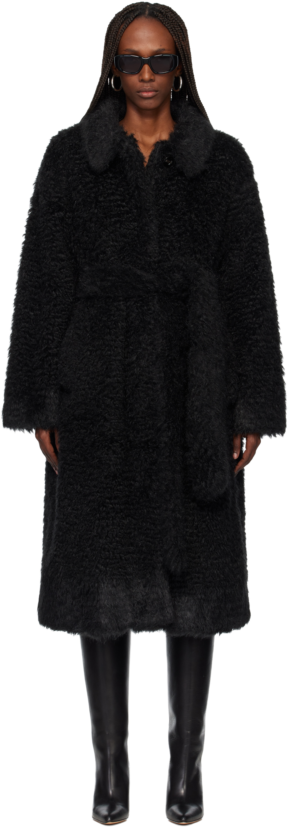 TONYWACK Black Oversized Faux-Fur Coat