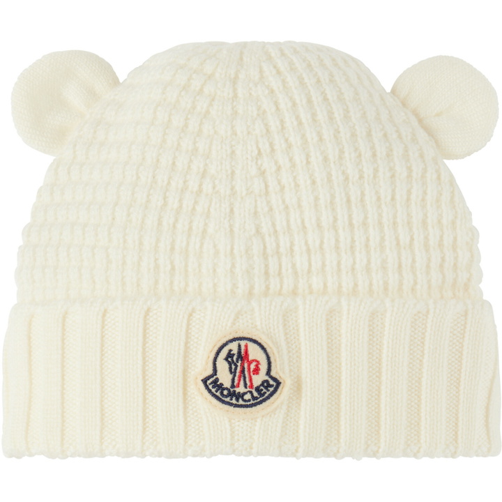 Photo: Moncler Enfant Baby Off-White Wool Teddy Bear Ears Beanie