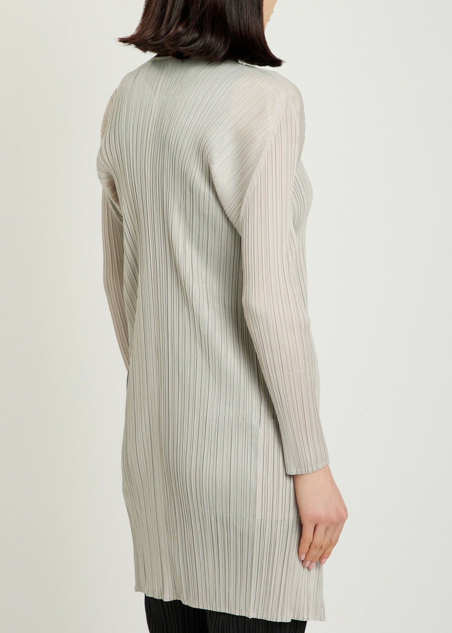 Pleats Please Issey Miyake Pleated Woven Coat Beige