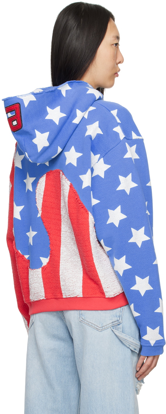 ERL Blue & Red 'Stars & Stripes' Swirl Hoodie