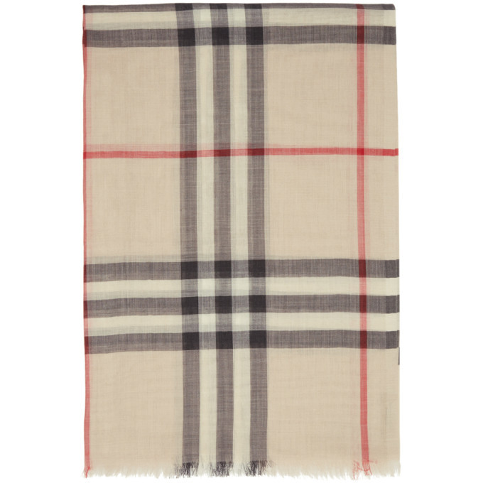 Burberry New Classic Gauze Vintage Checker Wool Silk Scarf in