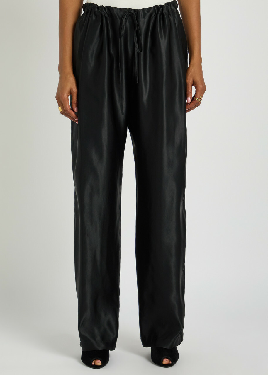 Khaite Rohen Straight-leg Satin Trousers Black