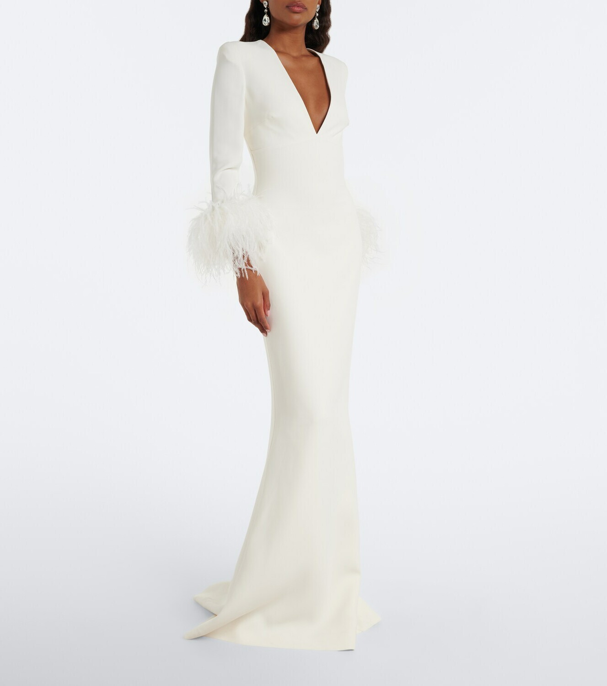 Elie Saab Feather-trimmed cady gown
