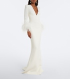 Elie Saab Feather-trimmed cady gown