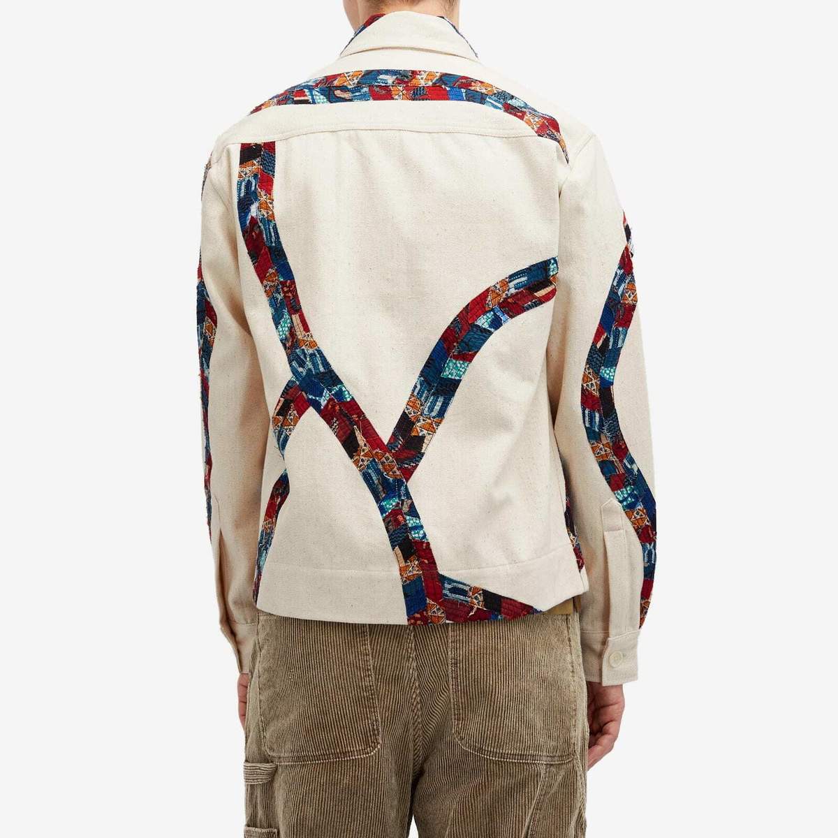 Kardo Men's Bodhi Patchwork Fabric Denim Jacket in Natural