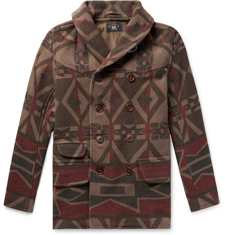 Photo: RRL - Ramsey Shawl-Collar Double-Breasted Printed Wool-Blend Coat - Men - Brown