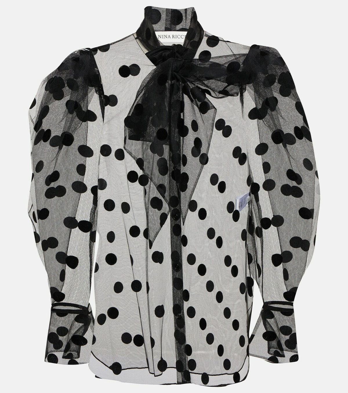 NINA RICCI ニナリッチ Tシャツ Polka dot tulle& jersey 945649 Polka dot tulle and jersey T-shirt in black - Nina Ricci