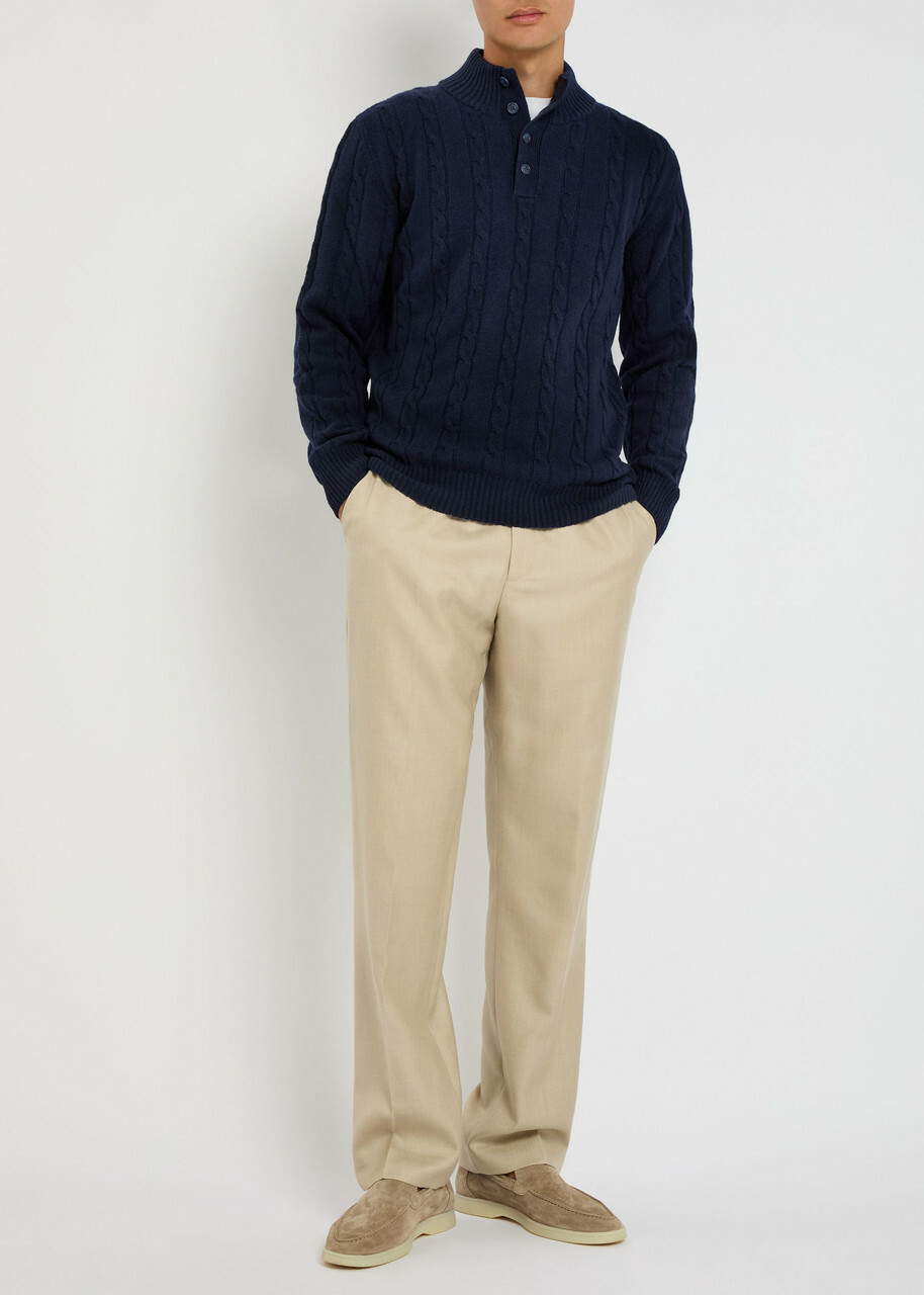 Aurélien Cable-knit Wool and Cashmere-blend Polo Jumper Navy