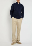 Aurélien Cable-knit Wool and Cashmere-blend Polo Jumper Navy