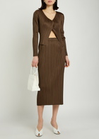 Pleats Please Issey Miyake Pleated Woven Midi Skirt Brown
