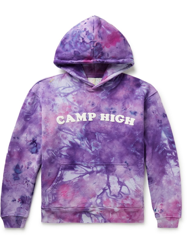 Photo: CAMP HIGH - Counselor Logo-Print Tie-Dyed Loopback Cotton-Jersey Hoodie - Purple