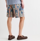 Monitaly - Wide-Leg Embroidered Printed Cotton Shorts - Blue