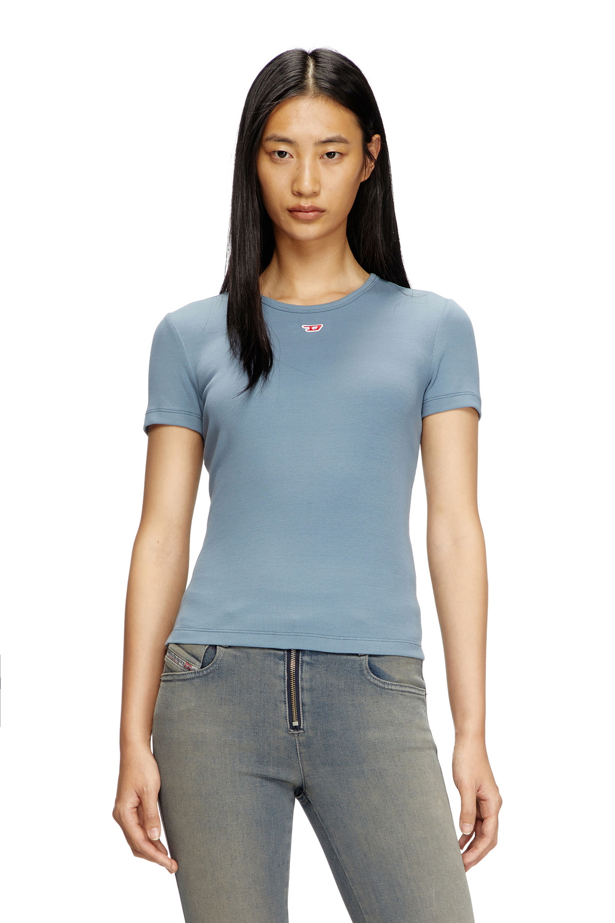 Diesel T-shirt with D logo patch - T-Shirts Womens in Blue