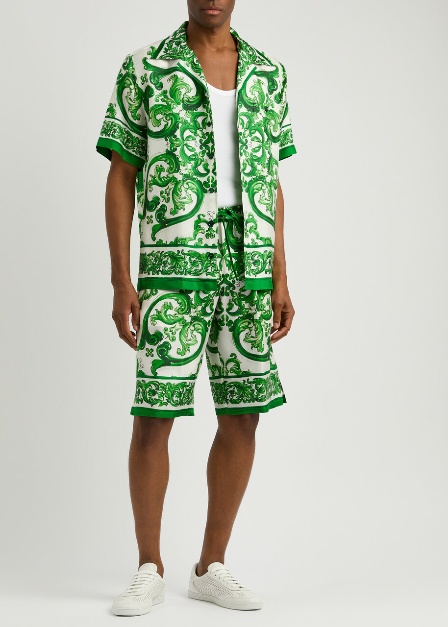 Dolce & Gabbana Majolica Printed Silk Shirt Green