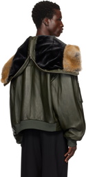 Moose Knuckles Green AJR Split Hood Leather Bomber Jacket