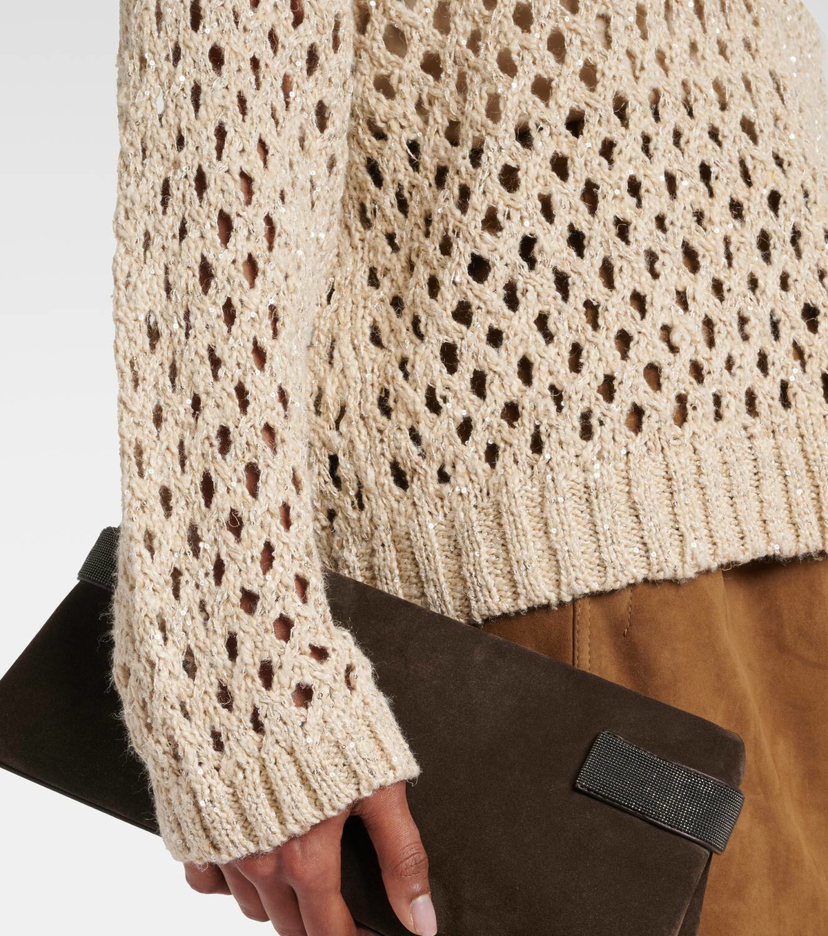 Brunello Cucinelli Sequined silk and linen-blend sweater