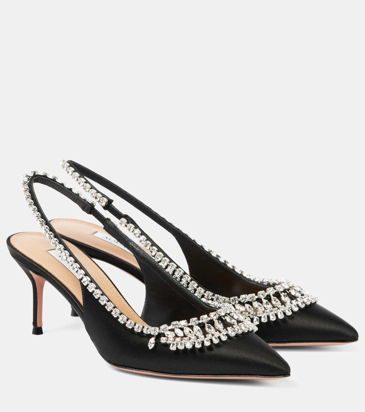 Aquazzura Crystal Crush satin slingback pumps Aquazzura