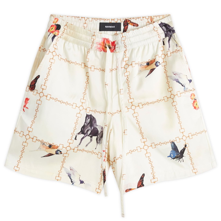 Photo: Nahmias Men's Wildlife Silk Shorts in Wildlife Print Ivory