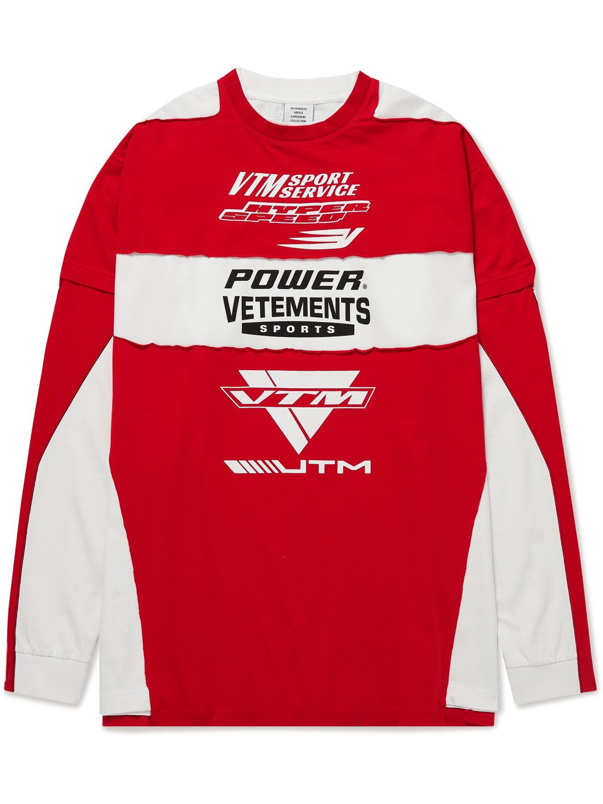 Photo: Vetements - Logo-Print Panelled Cotton-Jersey T-Shirt - Red