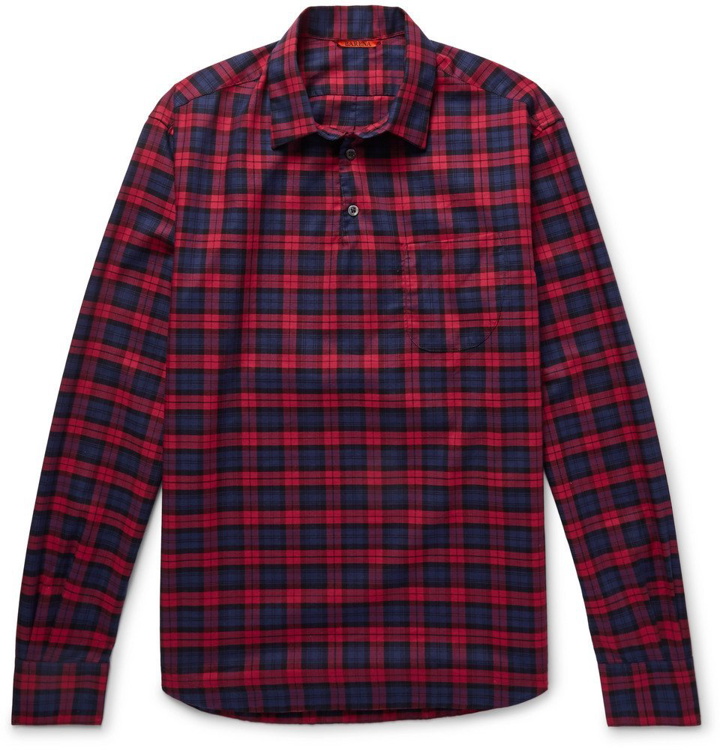 Photo: Barena - Slim-Fit Checked Cotton-Twill Half-Placket Shirt - Men - Red