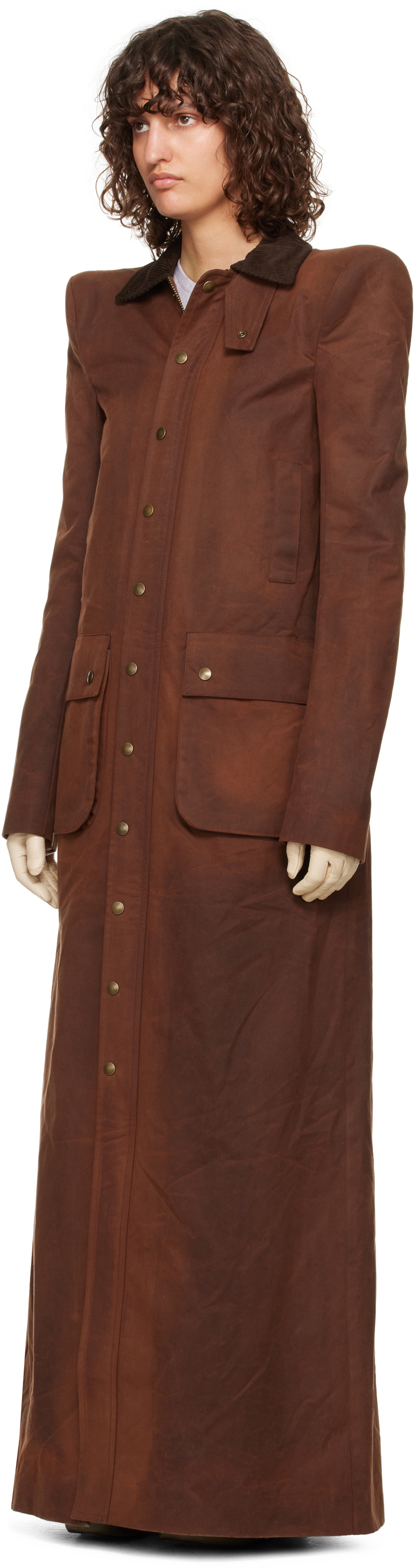 LAURA ANDRASCHKO Brown Pagoda Hunting Maxi Coat
