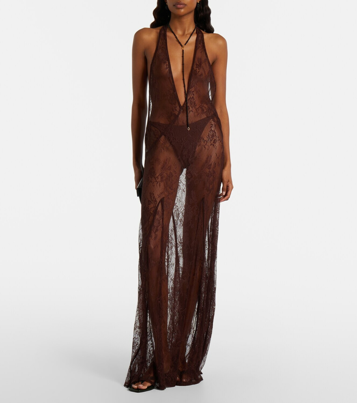 Adriana Degreas Sheer open-back lace maxi dress