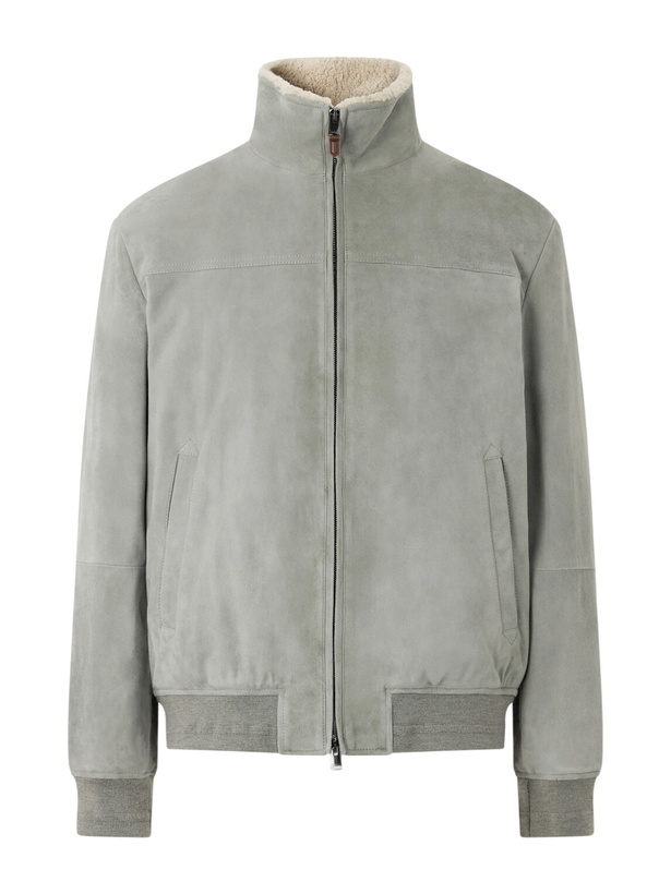 Photo: Canali - Padded Shearling-Trimmed Suede Bomber Jacket - Green