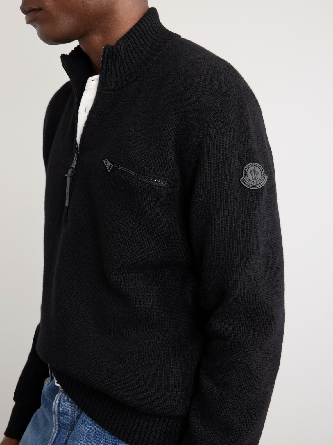Moncler - Logo-Appliquéd Wool And Cashmere-Blend Half-Zip Sweater - Black