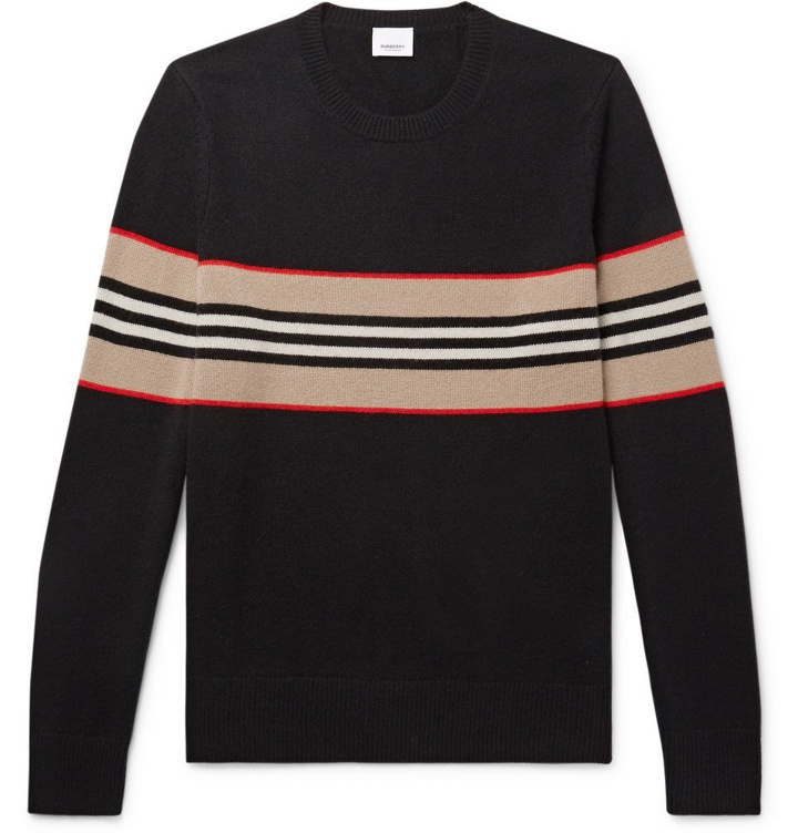 Photo: Burberry - Striped Intarsia Cashmere Sweater - Black