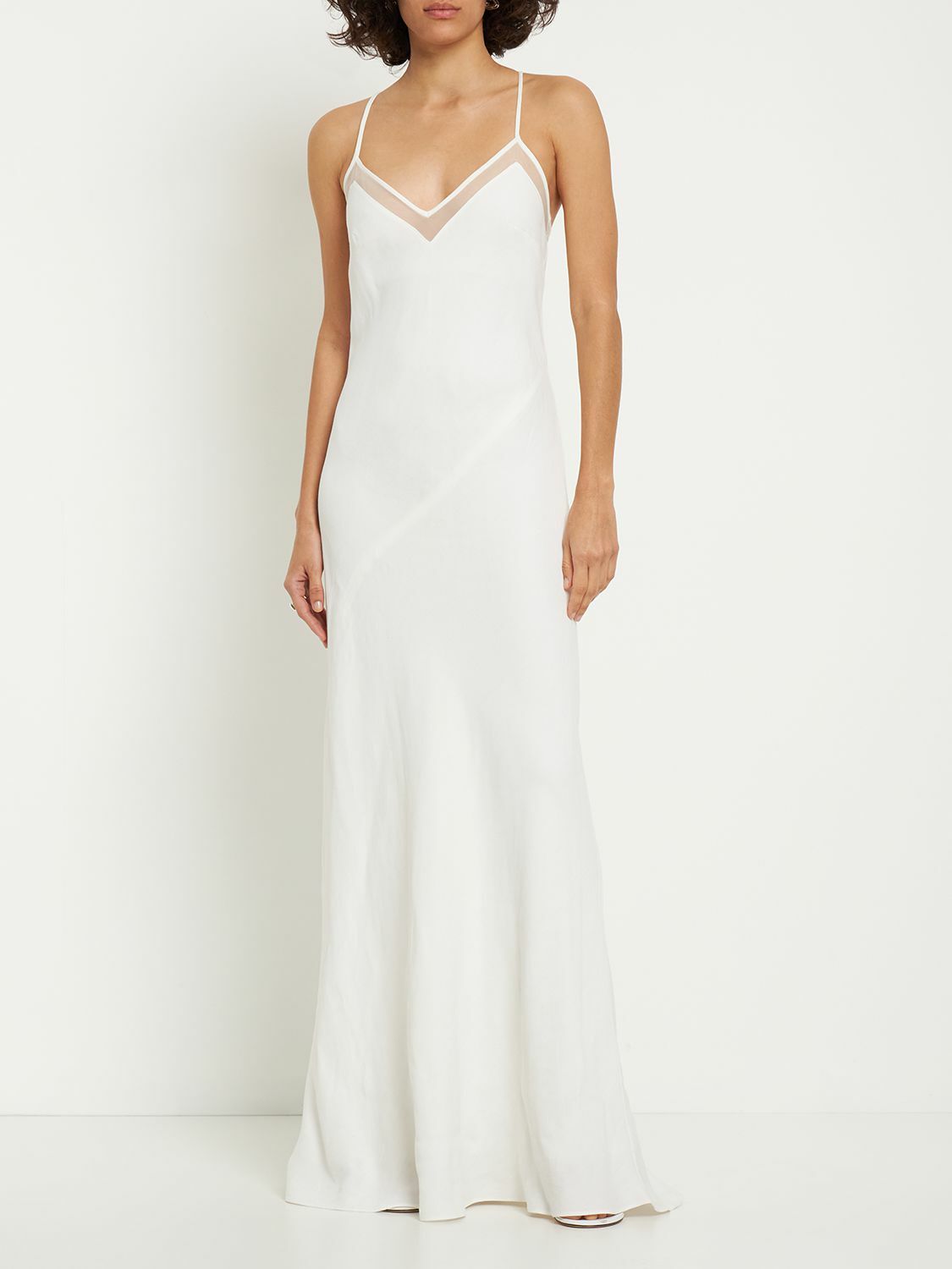 BRUNELLO CUCINELLI - Fluid Satin Long Dress W/ Tulle Insert Brunello  Cucinelli