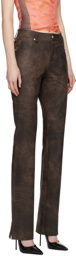 MISBHV Brown Cracked Faux-Leather Trousers