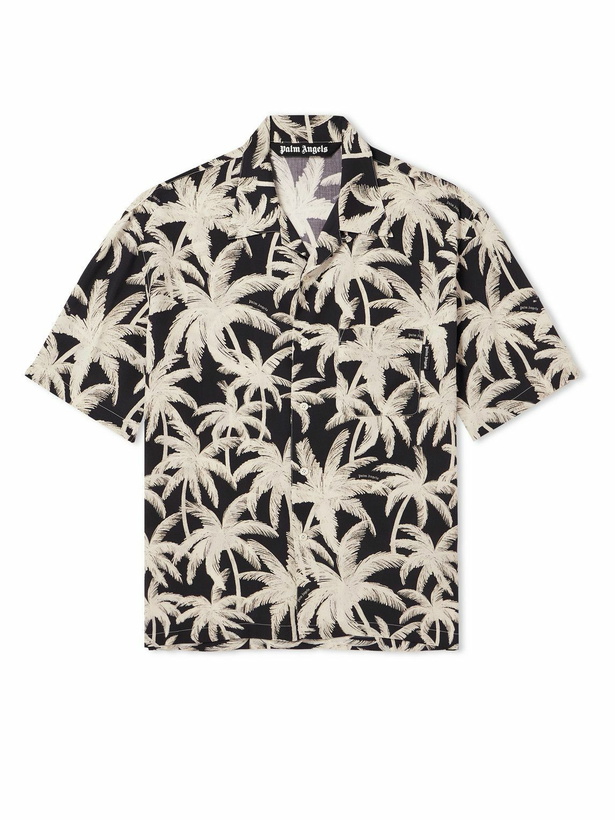 Photo: Palm Angels - Convertible-Collar Printed Woven Shirt - Black