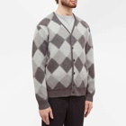 Beams Plus Men's Double Argyle Jacquard Cardigan in Grey