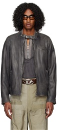 Diesel Black L-Metal-Treat Leather Jacket